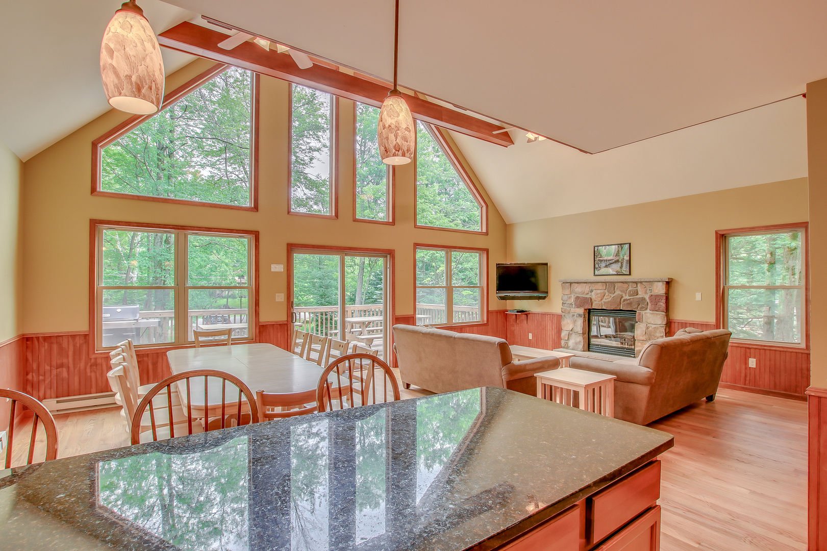 kitchen island with view into living room