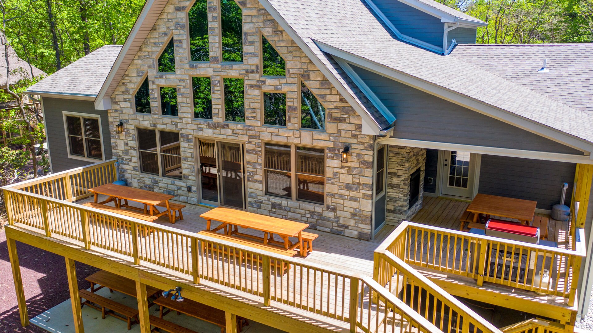 aerial view of home with porch