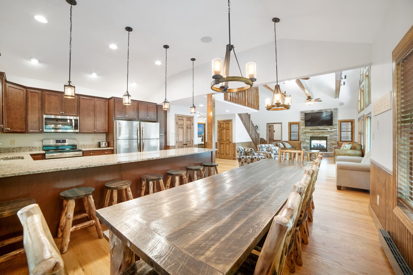 dining room with long dining table