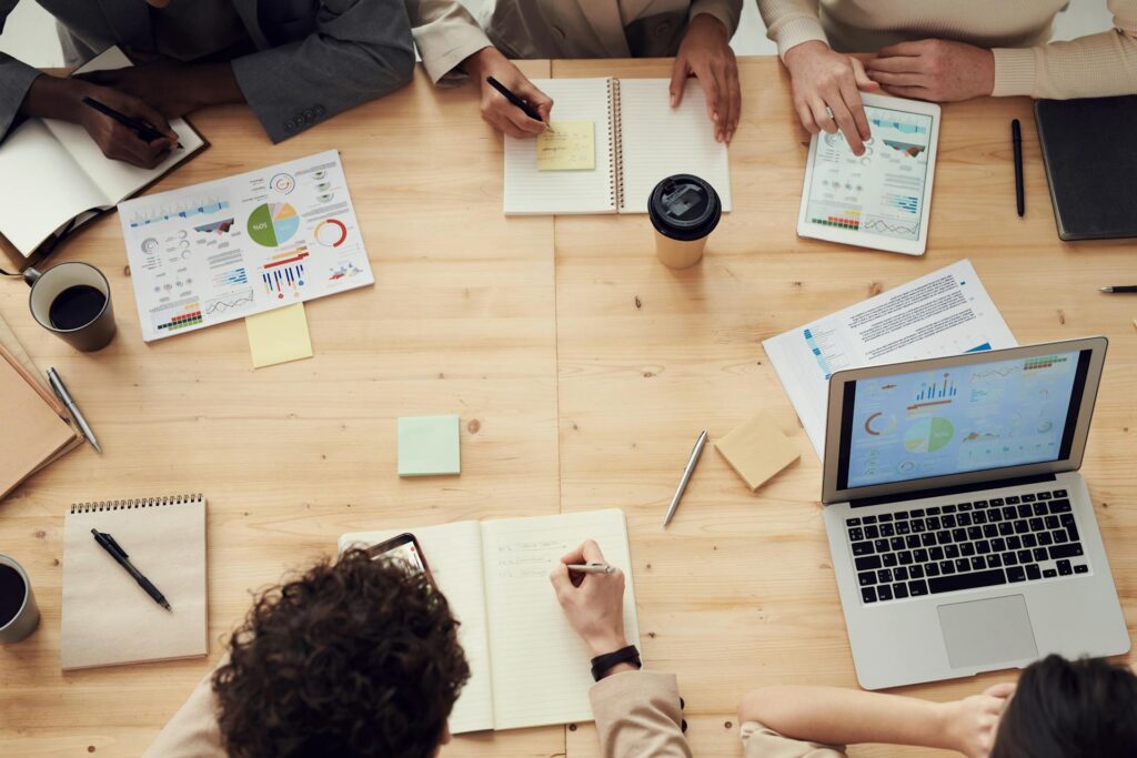 A work team at a table