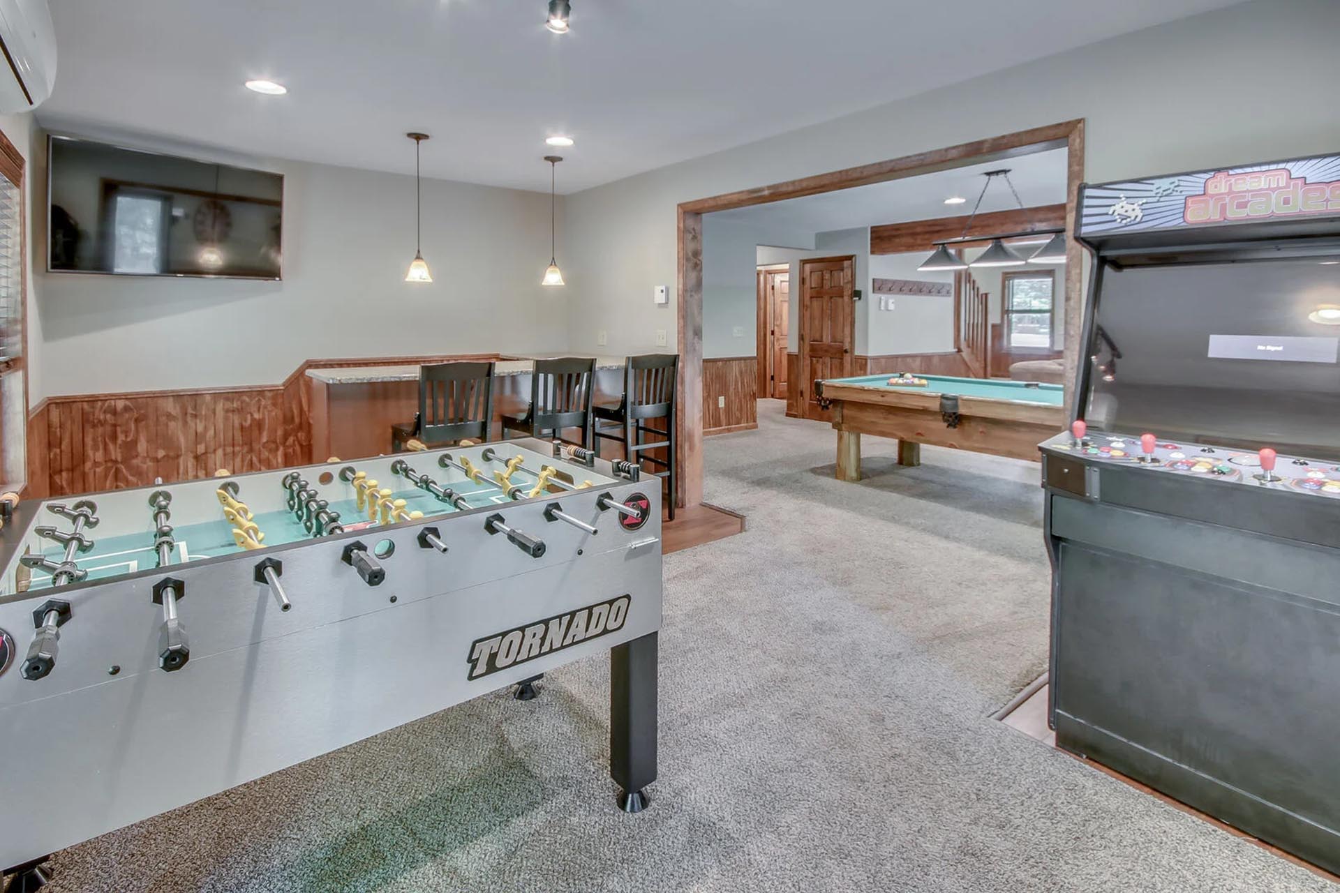 Game room with foosball and arcade